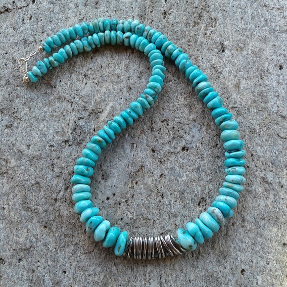 Sterling silver,  genuine TURQUOISE necklace - Picture 7 of 8